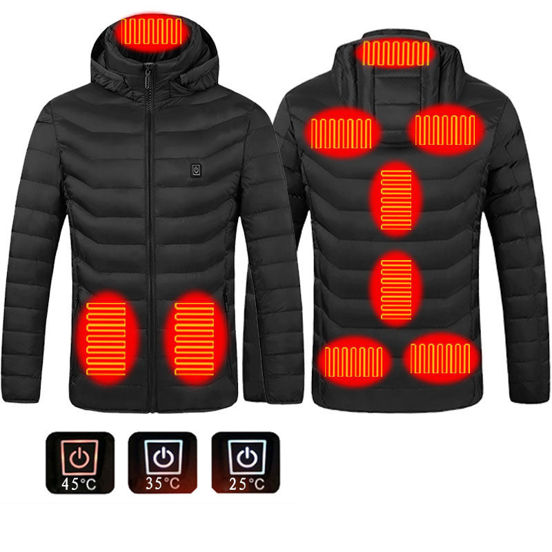 Men Heated Puffer Jacket Electric Heating Coat Insulated Hood Windbreaker