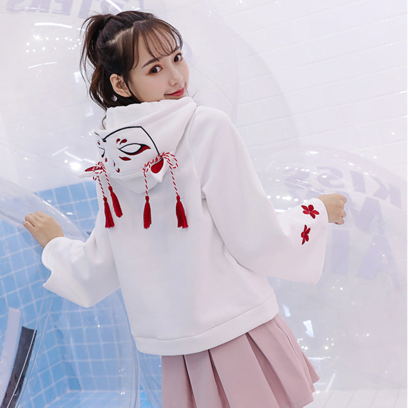 Two-Dimensional Cat Ears Hooded Plus Fleece Sweater