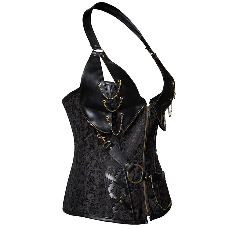 Punk Leather Corset With Belt Halter Shape Body