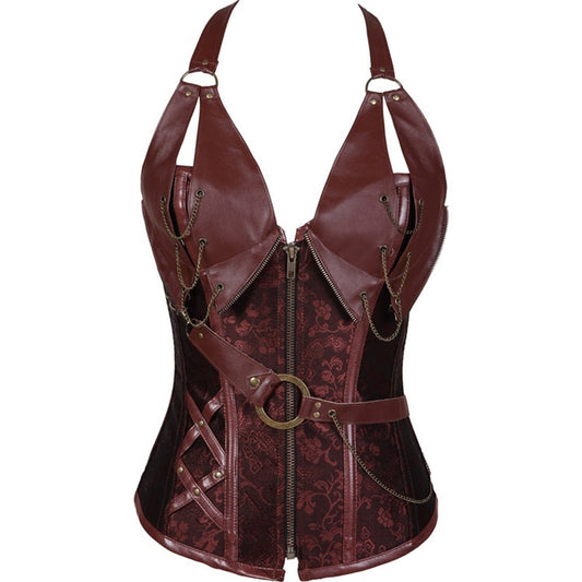 Punk Leather Corset With Belt Halter Shape Body