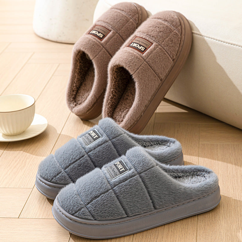 Men's Plaid Cotton Slippers Winter Warm House Shoes Indoor Thick-soled Non-slip Bedroom Floor Slipper Couple