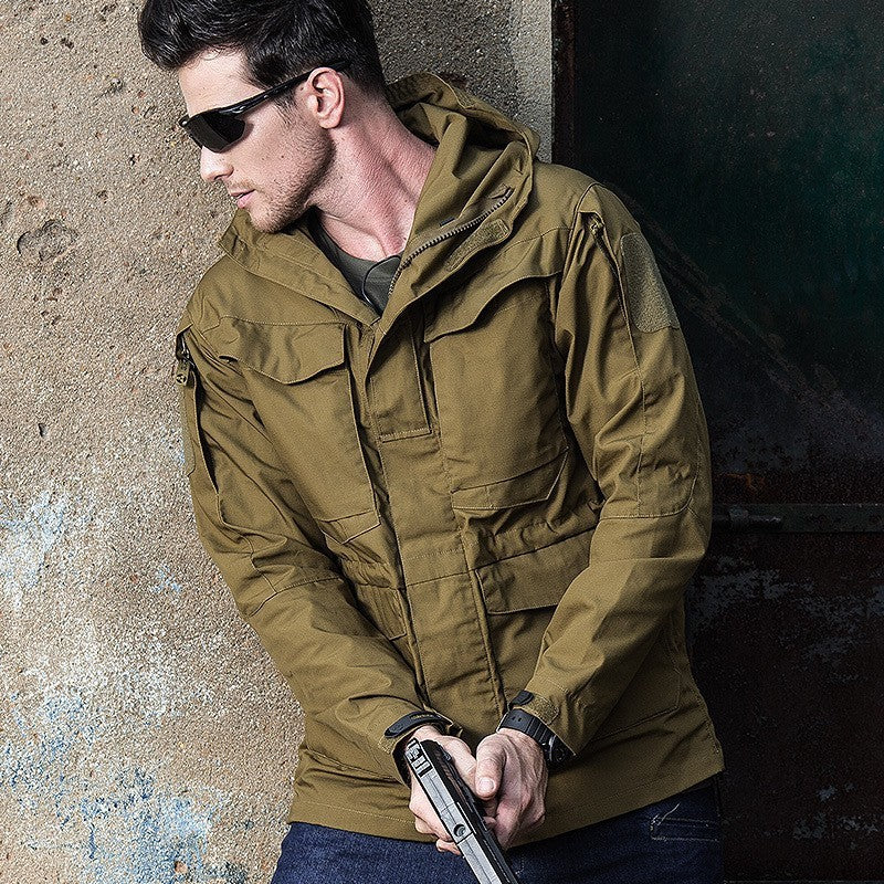 Men's Windproof Mid-length Trench Coat Camouflage Training Jacket