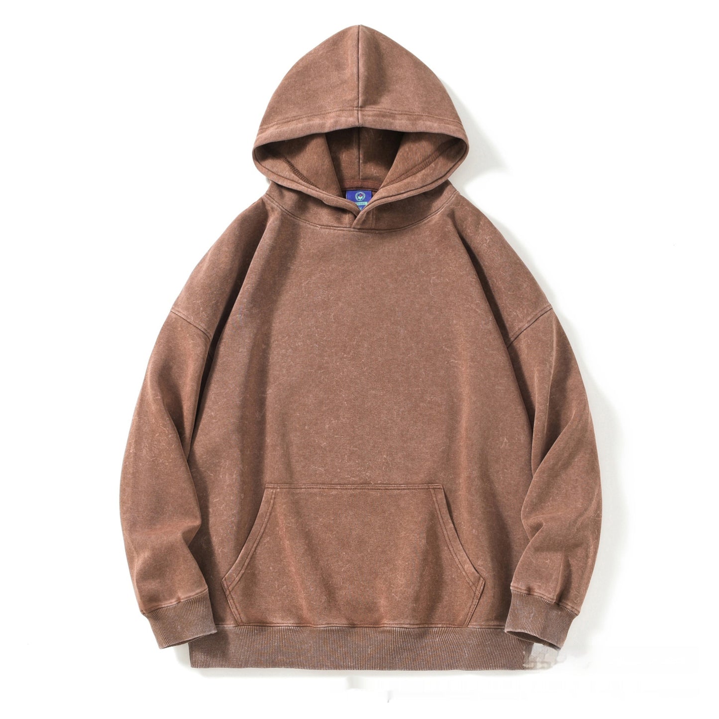 Waxed Washed Distressed Hooded Round Neck Sweater