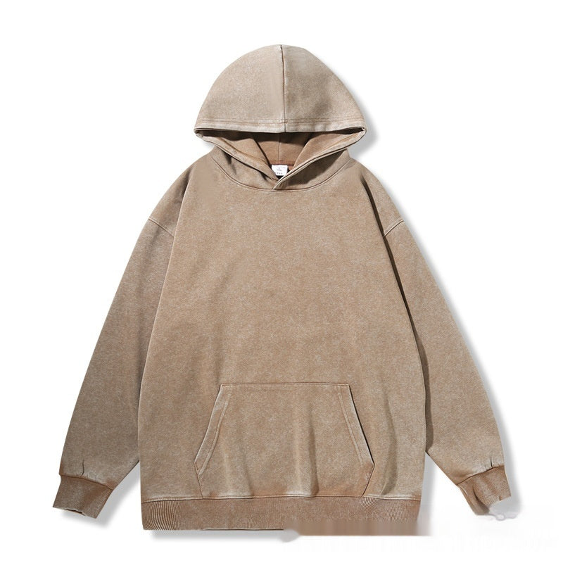 Waxed Washed Distressed Hooded Round Neck Sweater